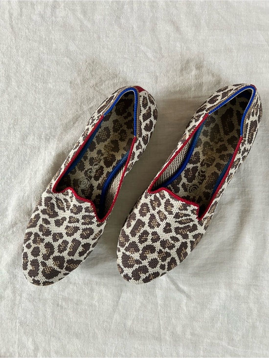 Rothy's Shoes - Rothy's Leopard-Print Slip-On Flats with Red and Blue Trim